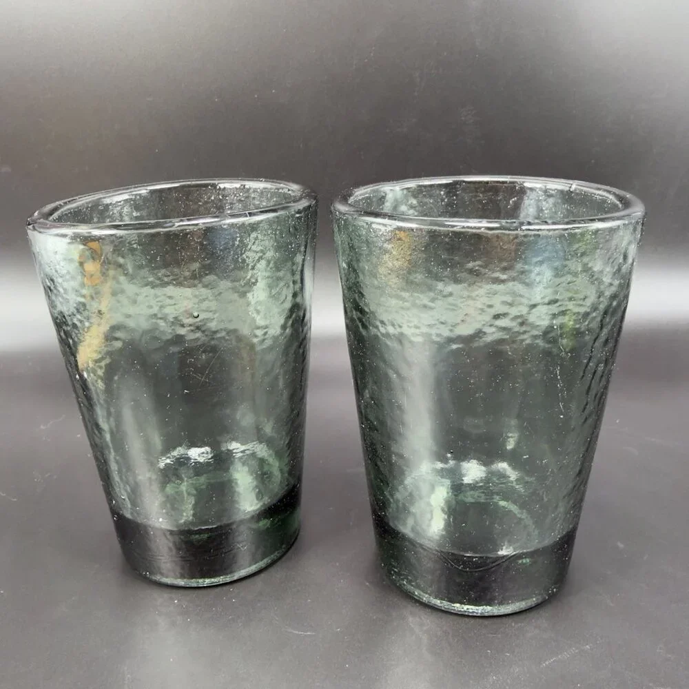 Fire and Light Recycled Glass Tumbler Charcoal Barware Glasses 4.5inch Set 2 VTG